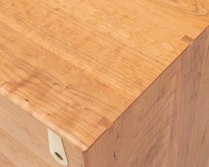 CAYESS DRESSER - 61" L, CHERRY EXTERIOR AND FACES, BLEACHED MAPLE PULLS