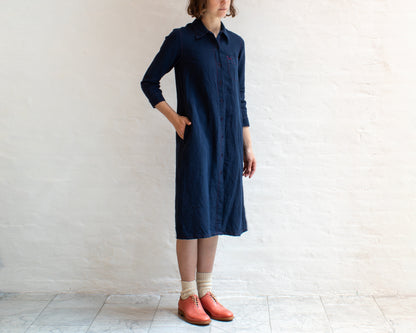 M. CROW BUTTONED SHIRT DRESS IN NAVY - WOMENS SIZE MEDIUM