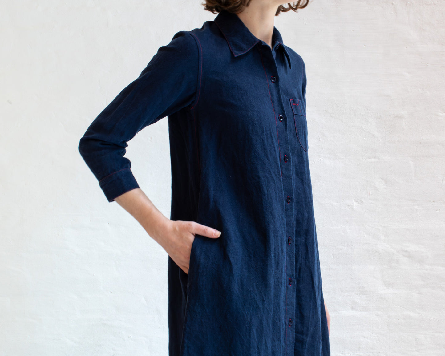M. CROW BUTTONED SHIRT DRESS IN NAVY - WOMENS SIZE MEDIUM