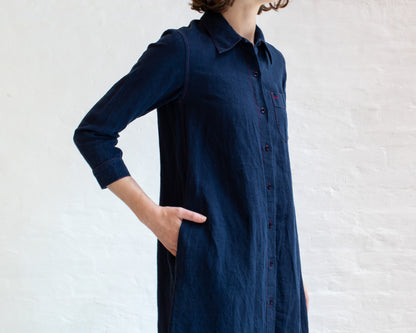 M. CROW BUTTONED SHIRT DRESS IN NAVY - WOMENS SIZE MEDIUM