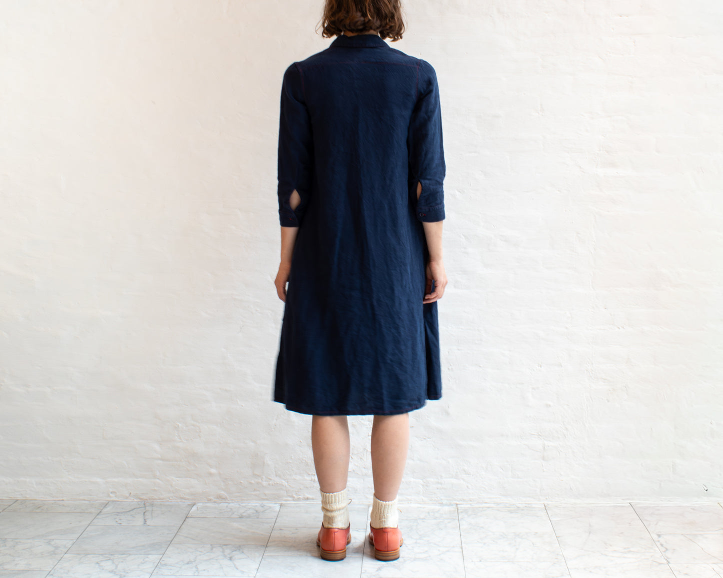 M. CROW BUTTONED SHIRT DRESS IN NAVY - WOMENS SIZE MEDIUM