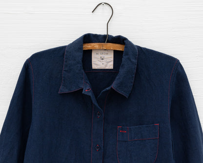 M. CROW BUTTONED SHIRT DRESS IN NAVY - WOMENS SIZE MEDIUM
