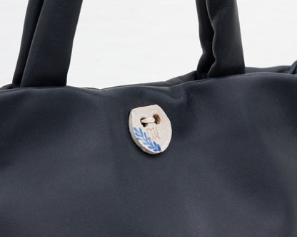 MINI LEATHER TOTE IN NAVY