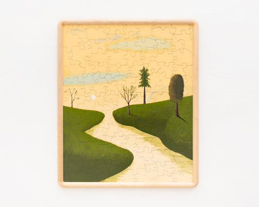 HAND-PAINTED JIGSAW PUZZLE - #1752, "HAZY SKY OVER THE INLET" - 36" H X 30" W