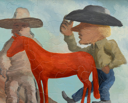 HAND-PAINTED JIGSAW PUZZLE - #1872, "PRIZED PONY" - 20" H X 26" W