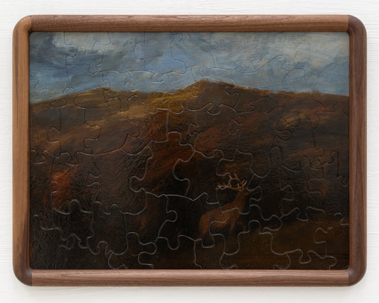 HAND-PAINTED JIGSAW PUZZLE - #1944, "OPEN HILLS" - 20" H X 26" W