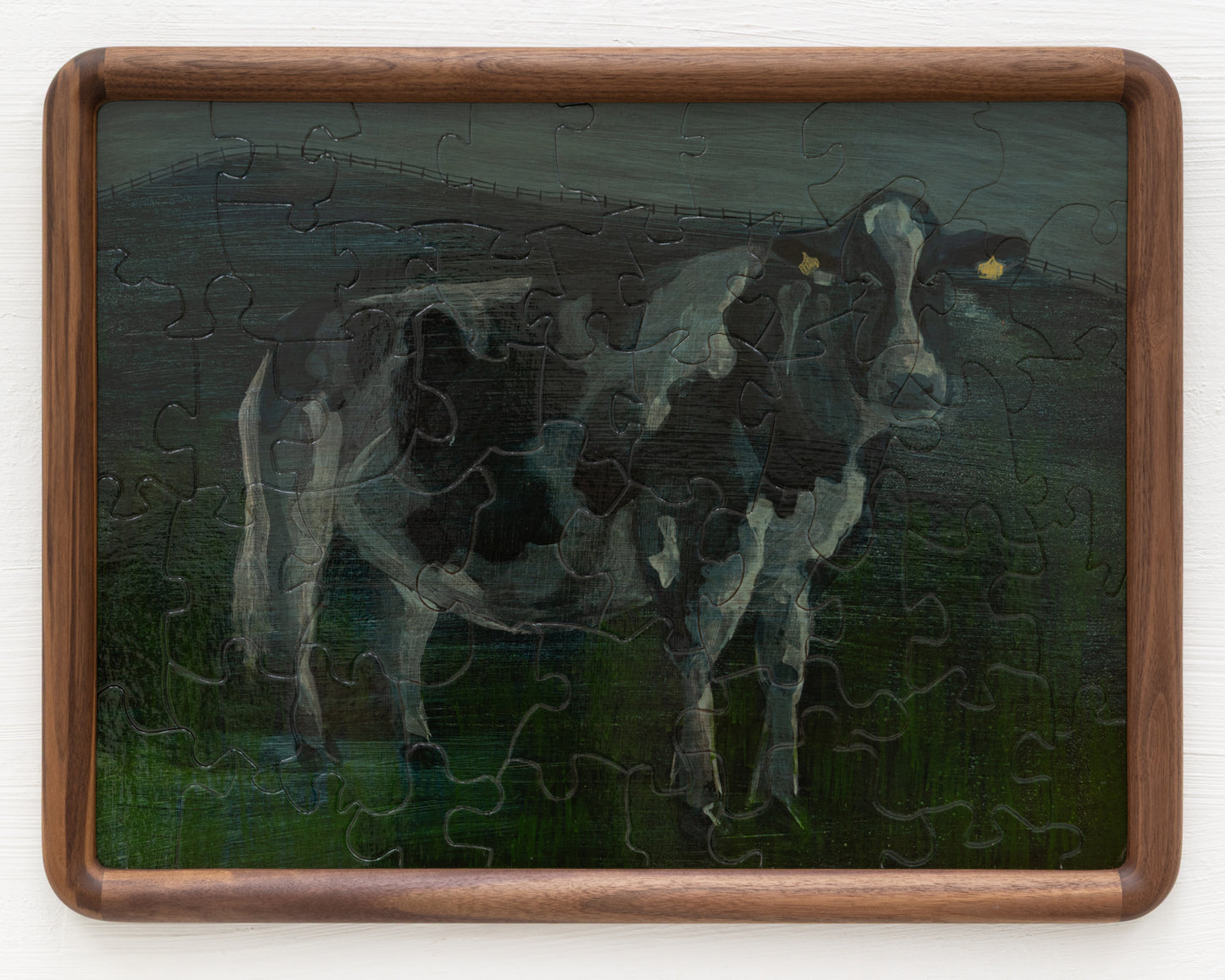HAND-PAINTED JIGSAW PUZZLE - #1945, "PORTRAIT OF A COW" - 20" H X 26" W