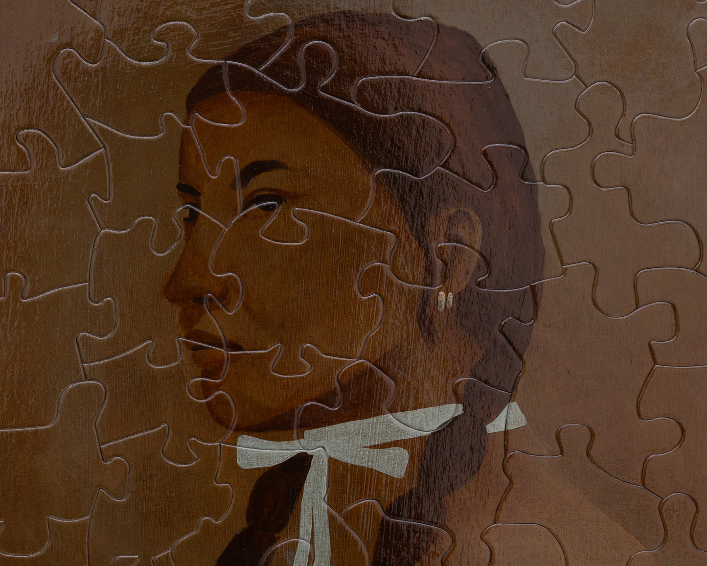 HAND-PAINTED JIGSAW PUZZLE - #1955, "THE RIBBON" - 26" H X 20" W