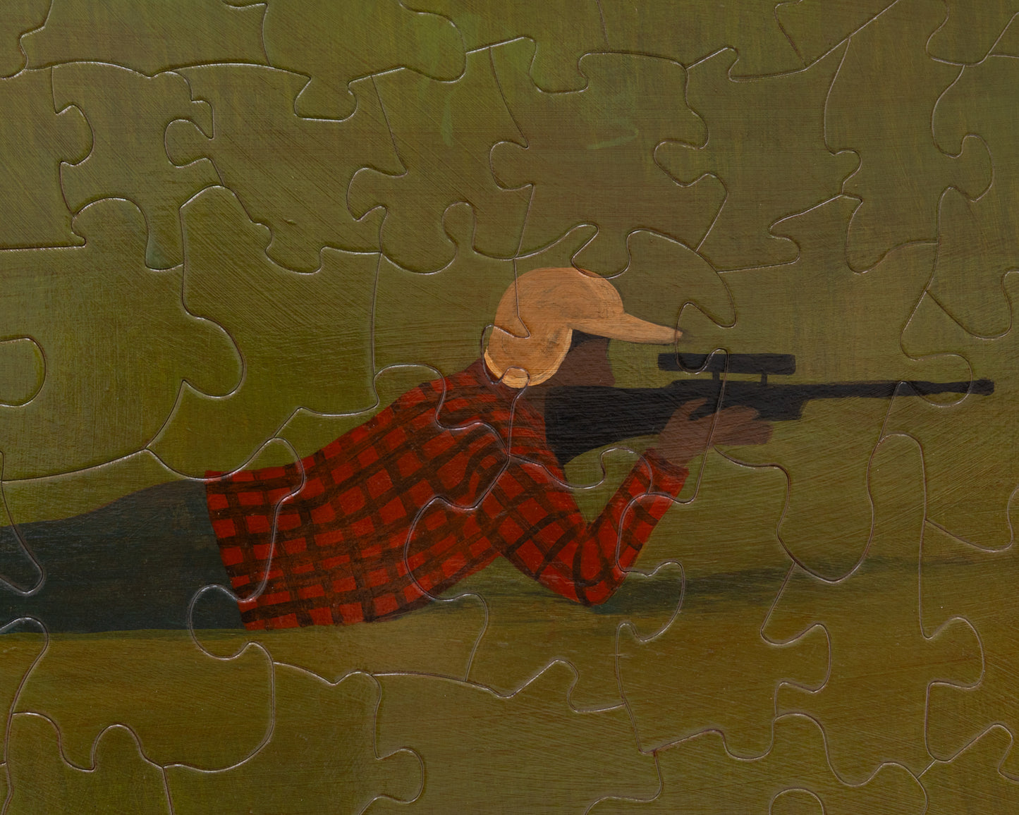 HAND-PAINTED JIGSAW PUZZLE - #1961, "HUNTER" - 20" H X 26" W