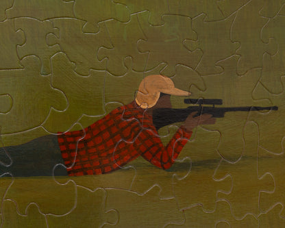 HAND-PAINTED JIGSAW PUZZLE - #1961, "HUNTER" - 20" H X 26" W