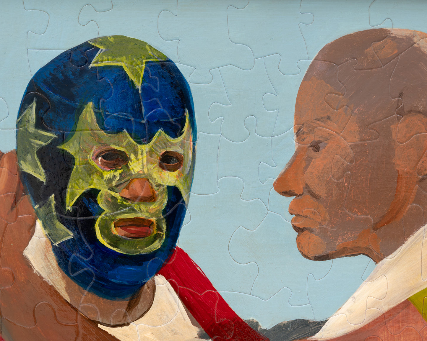 HAND-PAINTED JIGSAW PUZZLE - #1970, "LUCHADOR" - 20" H X 26" W