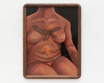 HAND-PAINTED JIGSAW PUZZLE - #1975, "CHEST PIECE" - 26" H X 20" W