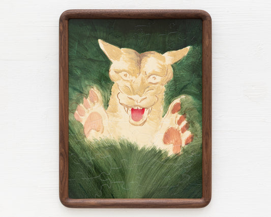 HAND-PAINTED JIGSAW PUZZLE - #1977, "WILDCAT TARGET" - 26" H X 20" W
