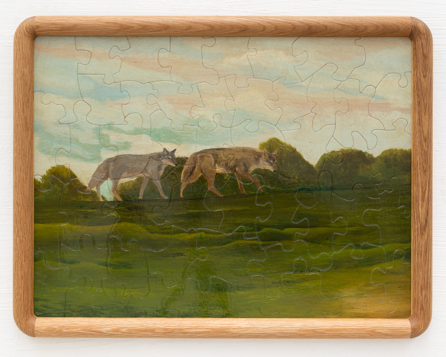 HAND-PAINTED JIGSAW PUZZLE - #1980, "COYOTES" - 20" H X 26" W