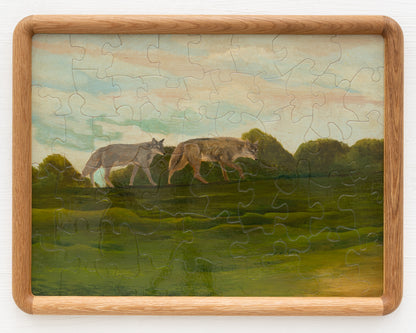 HAND-PAINTED JIGSAW PUZZLE - #1980, "COYOTES" - 20" H X 26" W