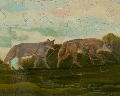 HAND-PAINTED JIGSAW PUZZLE - #1980, "COYOTES" - 20" H X 26" W