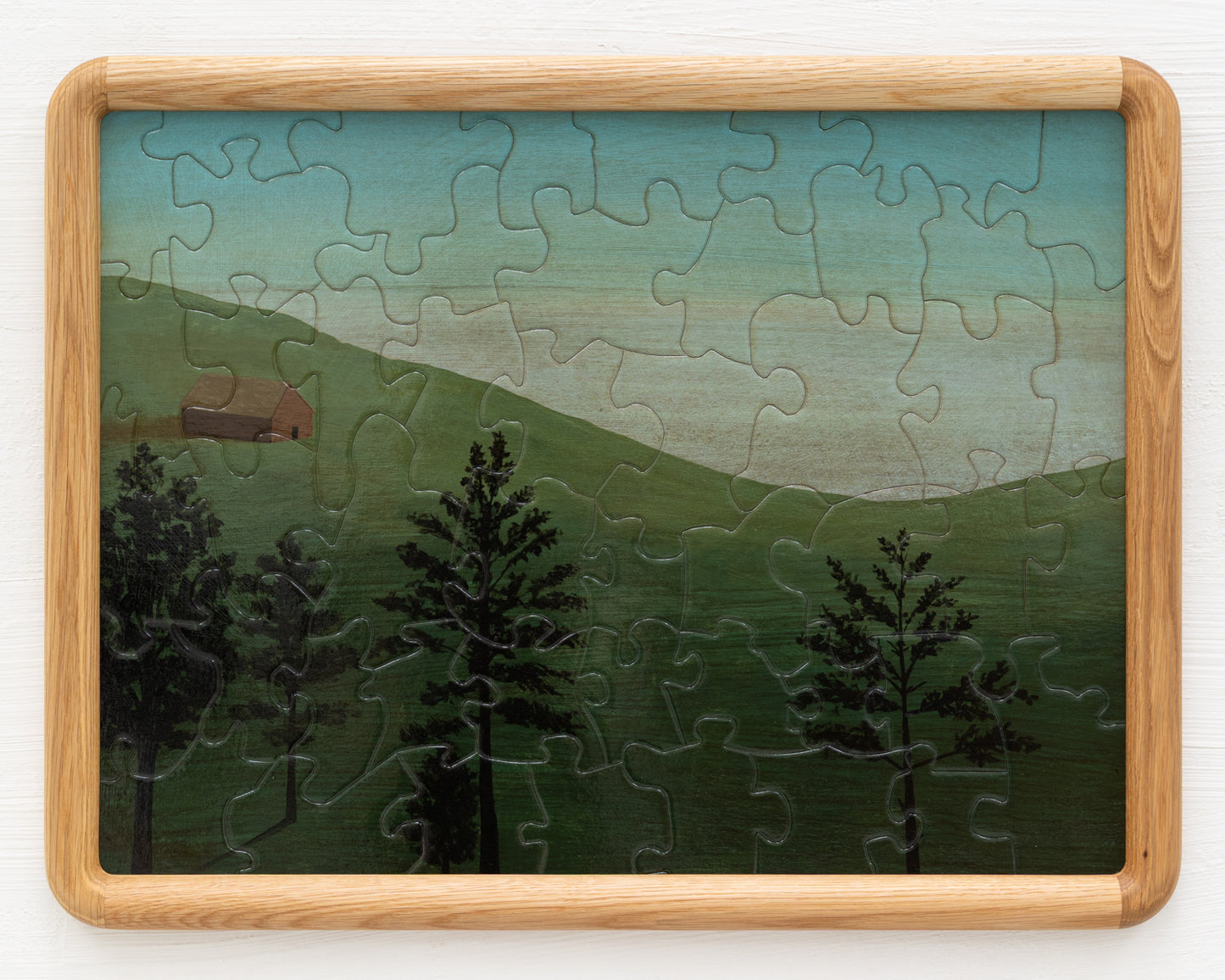 HAND-PAINTED JIGSAW PUZZLE - #1982, "THE CABIN" - 20" H X 26" W