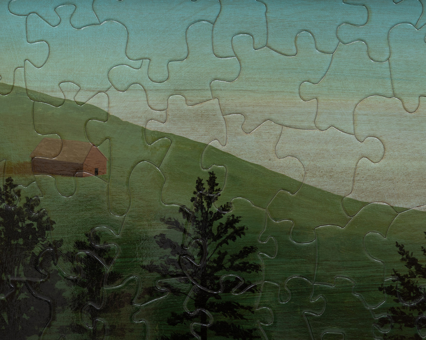HAND-PAINTED JIGSAW PUZZLE - #1982, "THE CABIN" - 20" H X 26" W