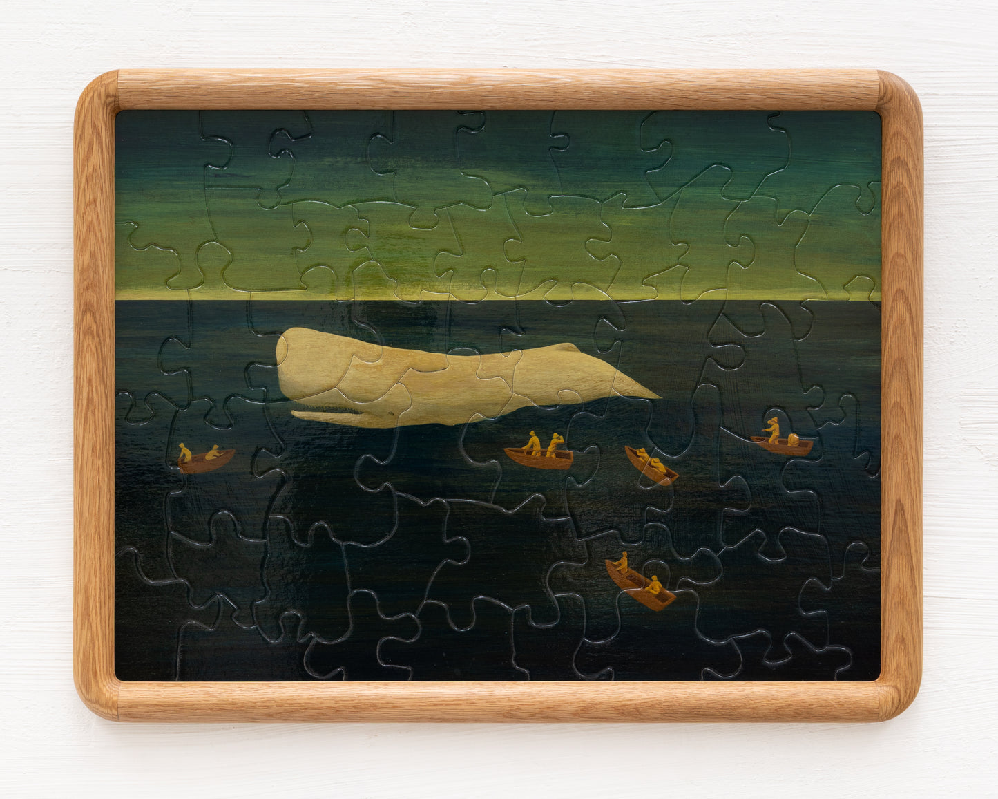 HAND-PAINTED JIGSAW PUZZLE - #1983, "WHITE WHALE" - 20" H X 26" W