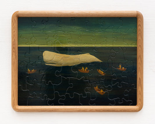 HAND-PAINTED JIGSAW PUZZLE - #1983, "WHITE WHALE" - 20" H X 26" W