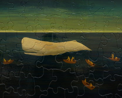 HAND-PAINTED JIGSAW PUZZLE - #1983, "WHITE WHALE" - 20" H X 26" W