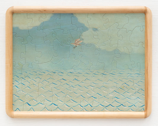 HAND-PAINTED JIGSAW PUZZLE - #1993, "LONE GULL" - 20" H X 26" W