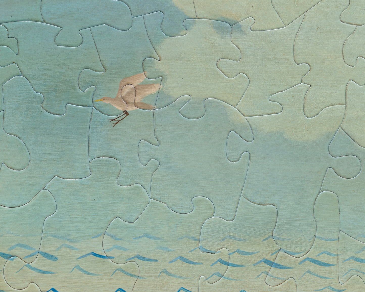 HAND-PAINTED JIGSAW PUZZLE - #1993, "LONE GULL" - 20" H X 26" W