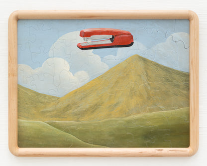 HAND-PAINTED JIGSAW PUZZLE - #1996, "RED STAPLER" - 20" H X 26" W