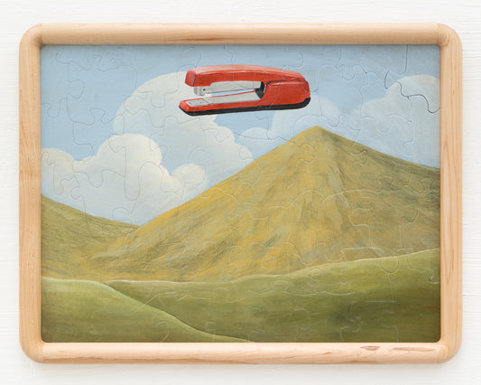 HAND-PAINTED JIGSAW PUZZLE - #1996, "RED STAPLER" - 20" H X 26" W