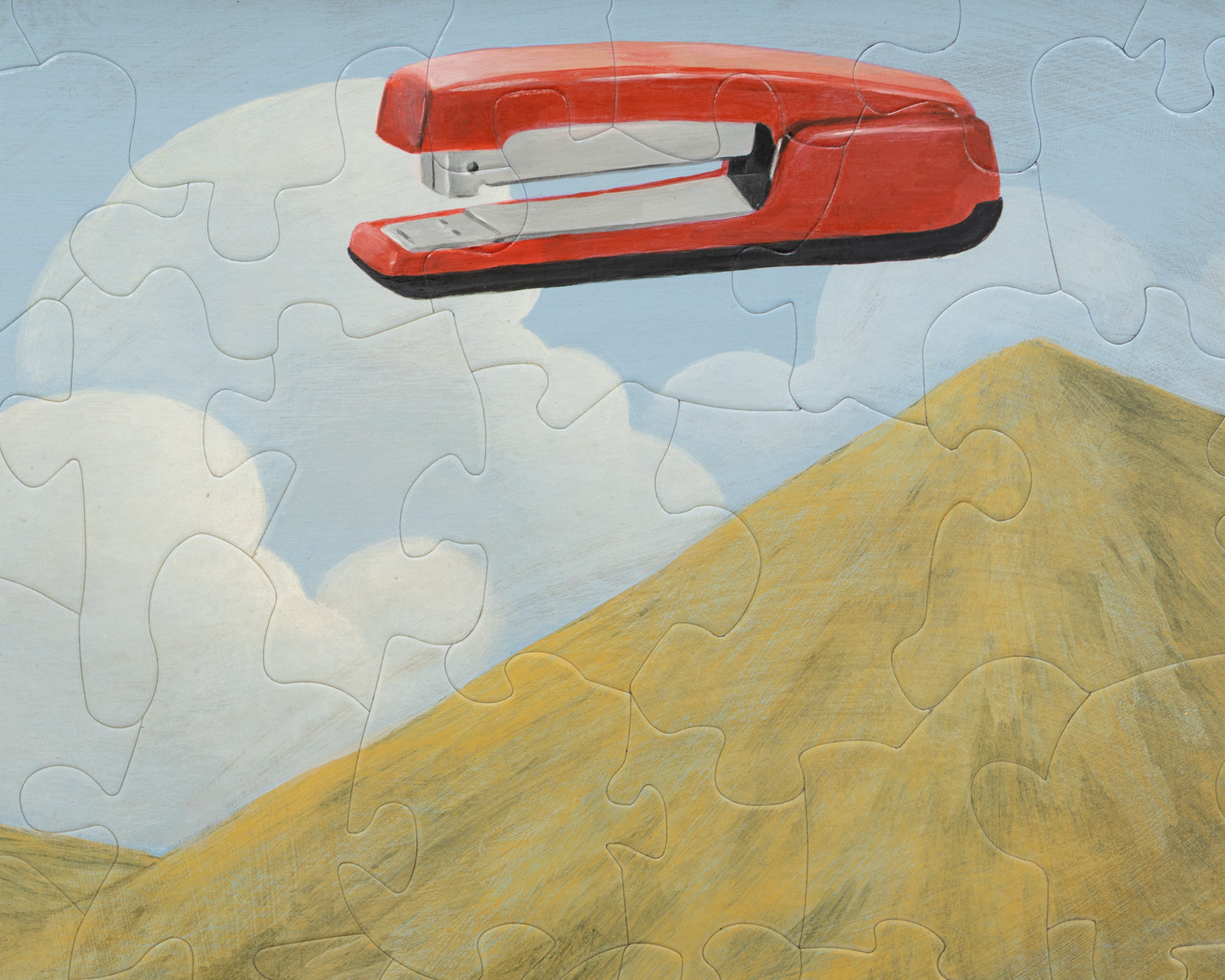 HAND-PAINTED JIGSAW PUZZLE - #1996, "RED STAPLER" - 20" H X 26" W