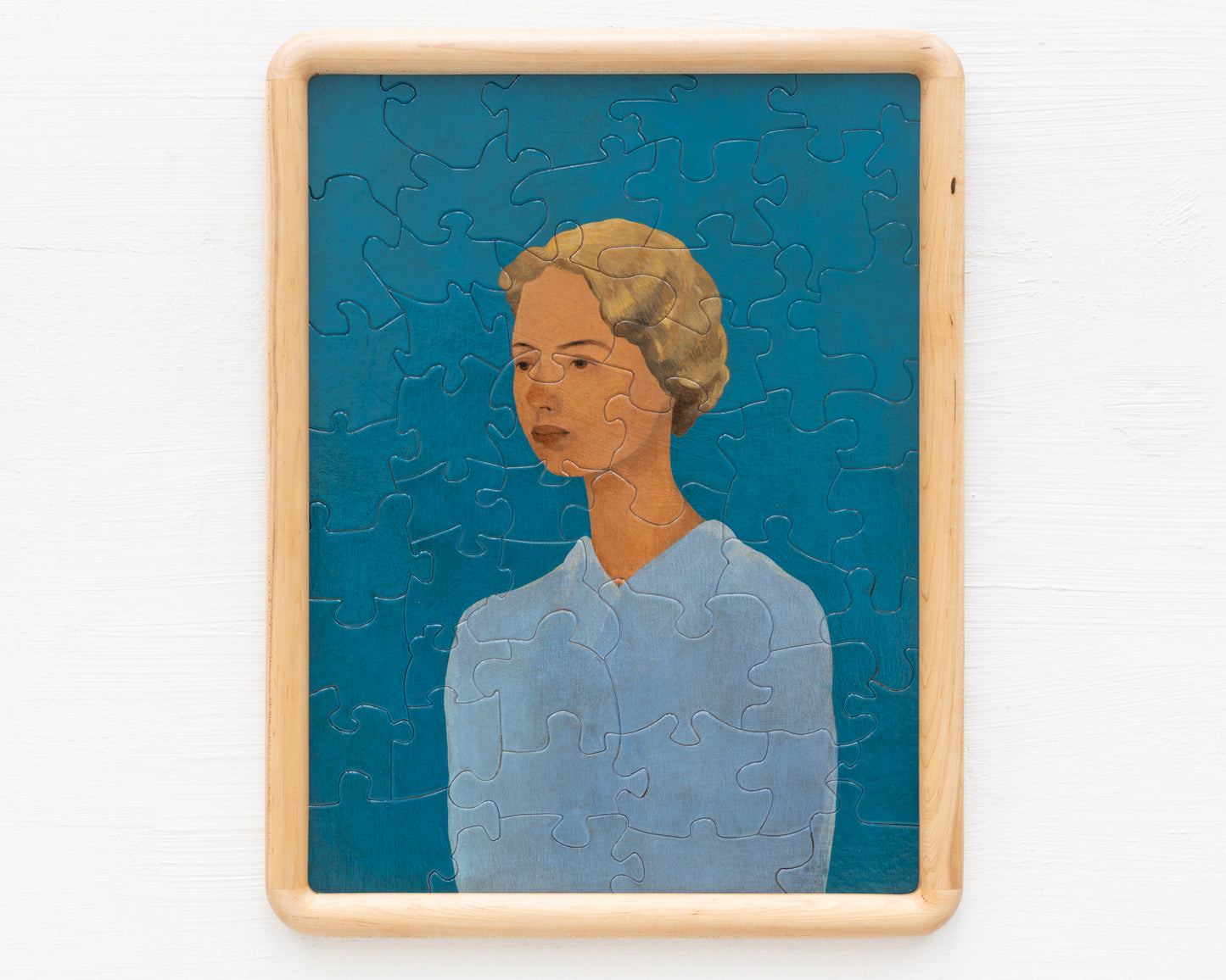 HAND-PAINTED JIGSAW PUZZLE - #2004, "PORTRAIT IN BLUE" - 26" H X 20" W
