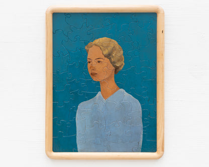 HAND-PAINTED JIGSAW PUZZLE - #2004, "PORTRAIT IN BLUE" - 26" H X 20" W