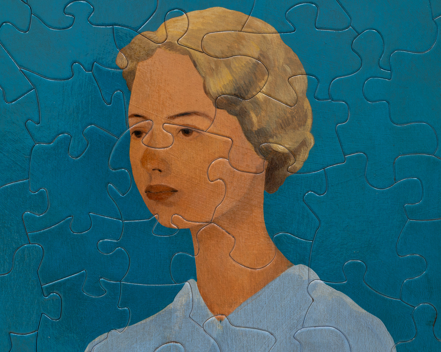 HAND-PAINTED JIGSAW PUZZLE - #2004, "PORTRAIT IN BLUE" - 26" H X 20" W