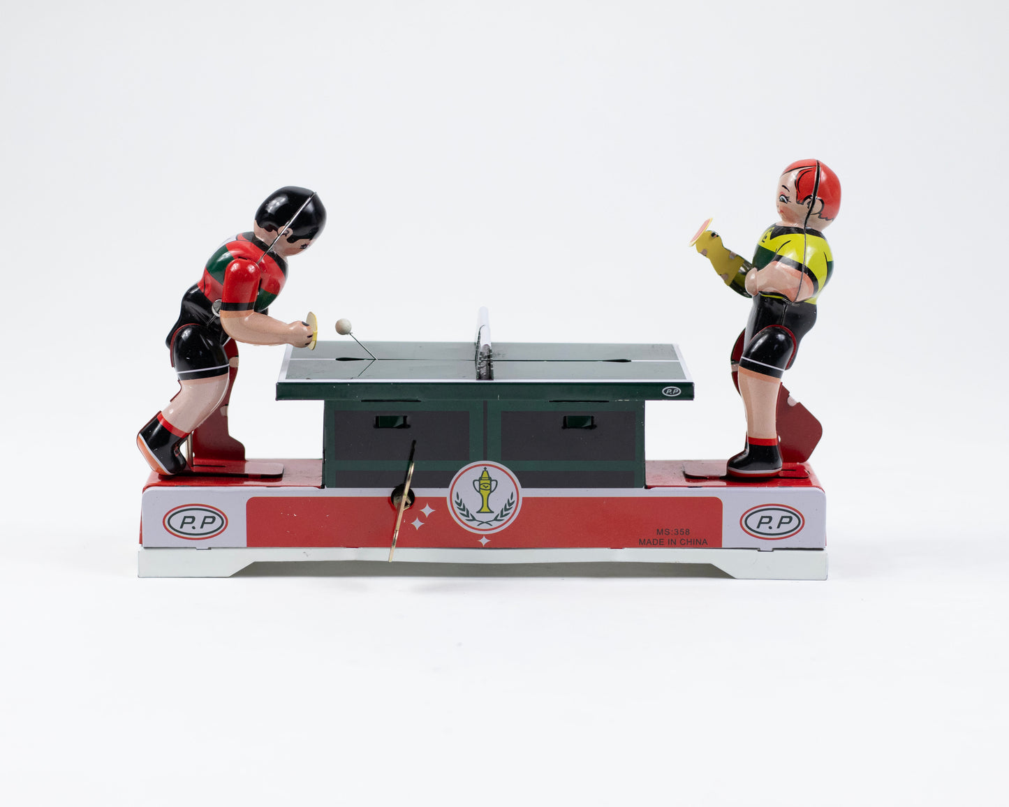 VINTAGE TIN TABLE TENNIS WIND-UP TOY - WORKS!