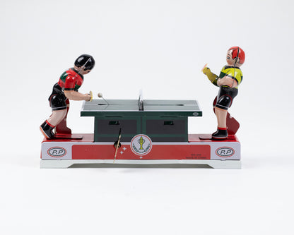 VINTAGE TIN TABLE TENNIS WIND-UP TOY - WORKS!