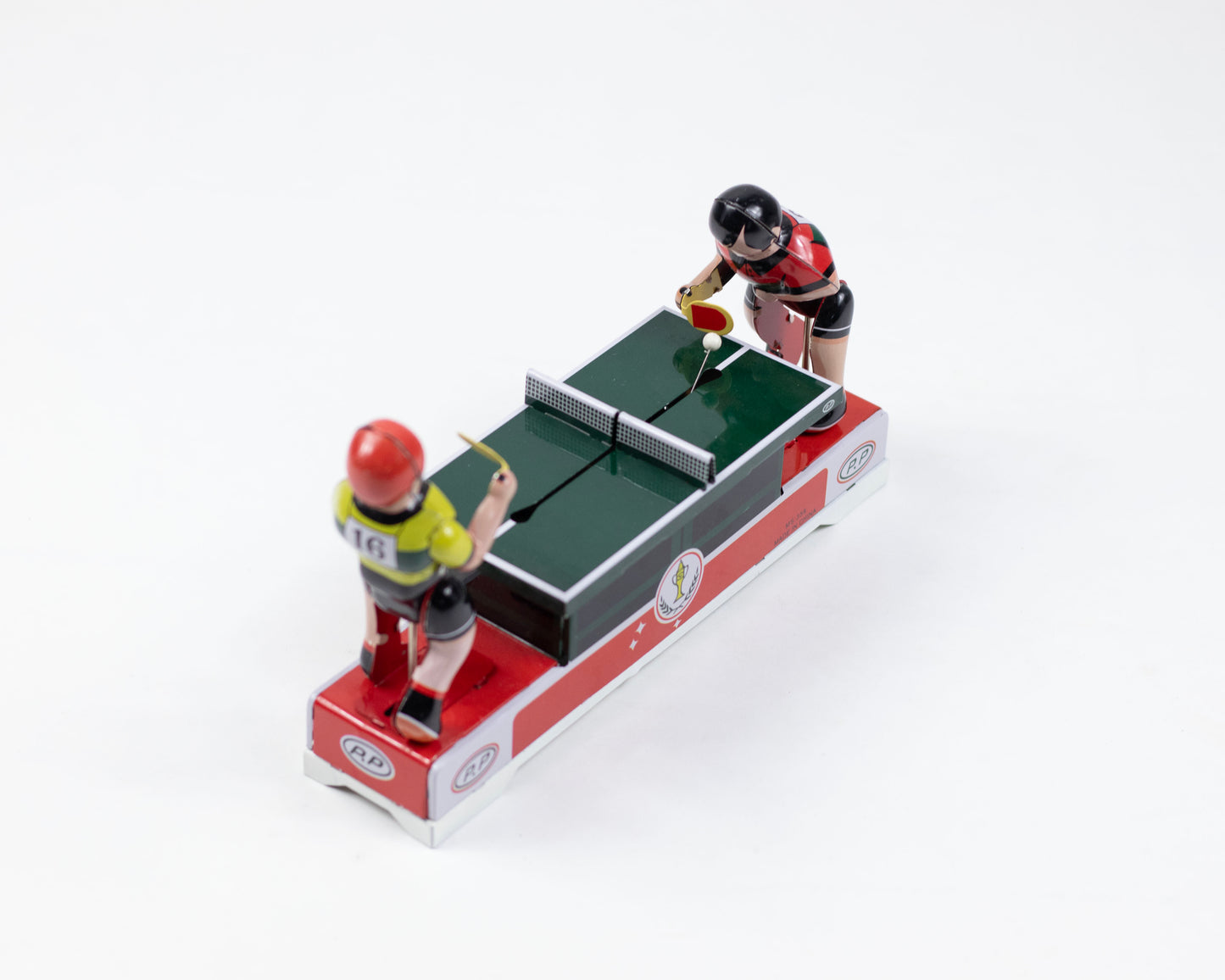 VINTAGE TIN TABLE TENNIS WIND-UP TOY - WORKS!