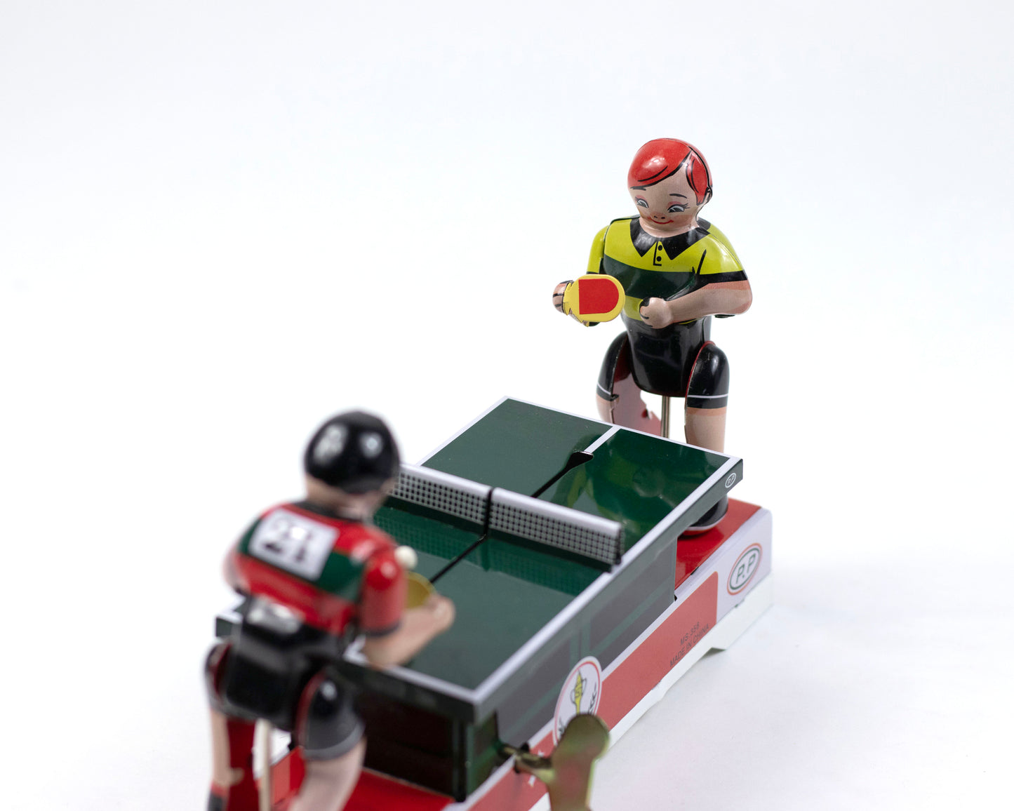 VINTAGE TIN TABLE TENNIS WIND-UP TOY - WORKS!