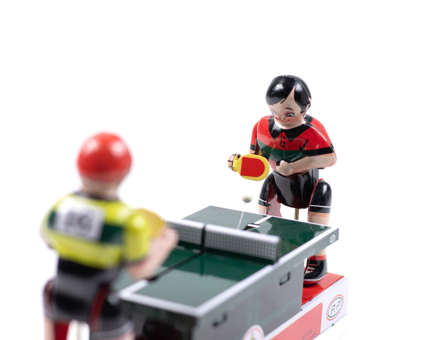 VINTAGE TIN TABLE TENNIS WIND-UP TOY - WORKS!