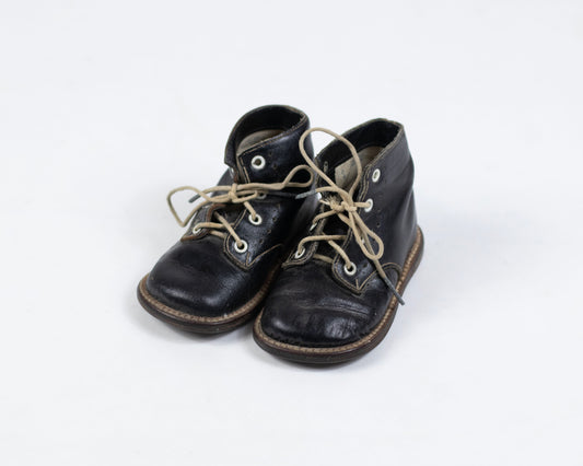 VINTAGE BLACK LEATHER TODDLER'S LACE-UP BOOTS