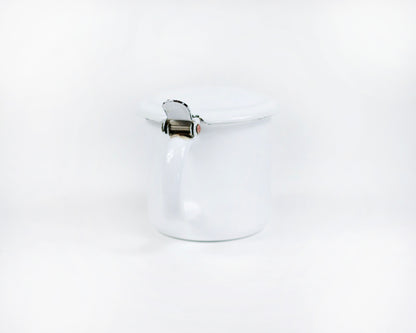 VINTAGE 1950S WHITE ENAMELWARE PERSONAL SPITTOON WITH LID