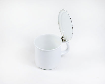 VINTAGE 1950S WHITE ENAMELWARE PERSONAL SPITTOON WITH LID