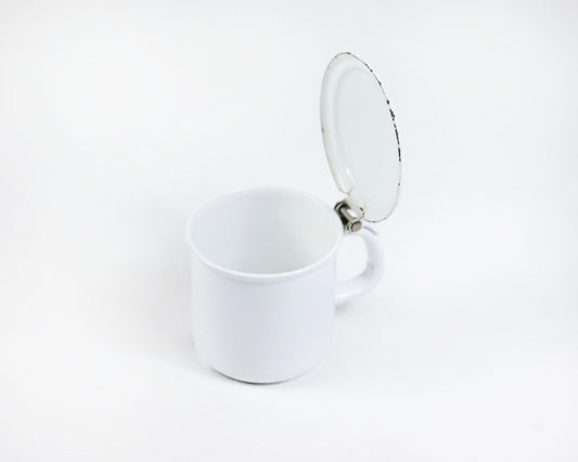 VINTAGE 1950S WHITE ENAMELWARE PERSONAL SPITTOON WITH LID