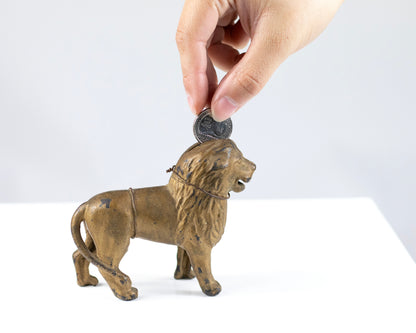 VINTAGE A.C. WILLIAMS CAST IRON LION COIN BANK