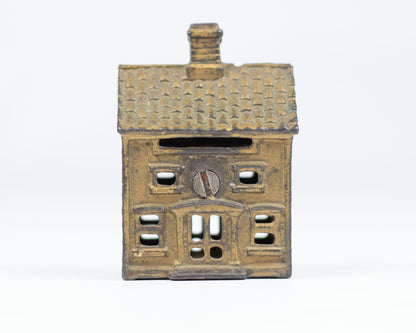 VINTAGE 1930S A.C. WILLIAMS CAST IRON COLONIAL HOME COIN BANK