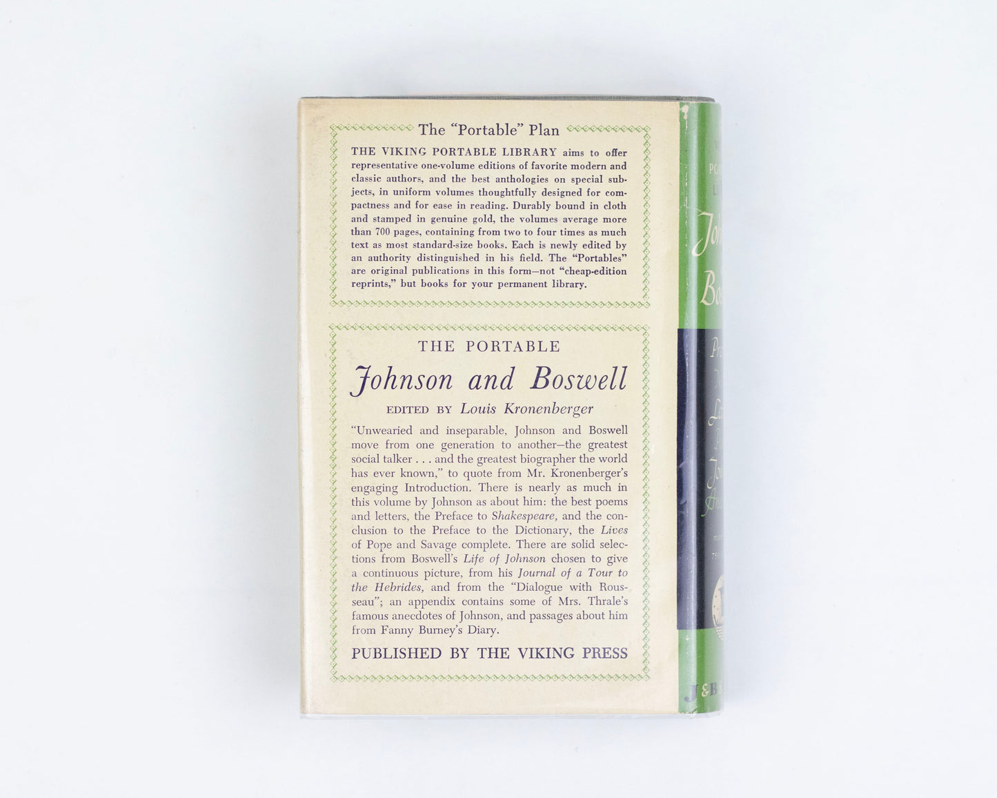 VINTAGE 1949 FIRST EDITION COPY OF "THE PORTABLE JOHNSON & BOSWELL" EDITED BY LOUIS KRONENBERGER