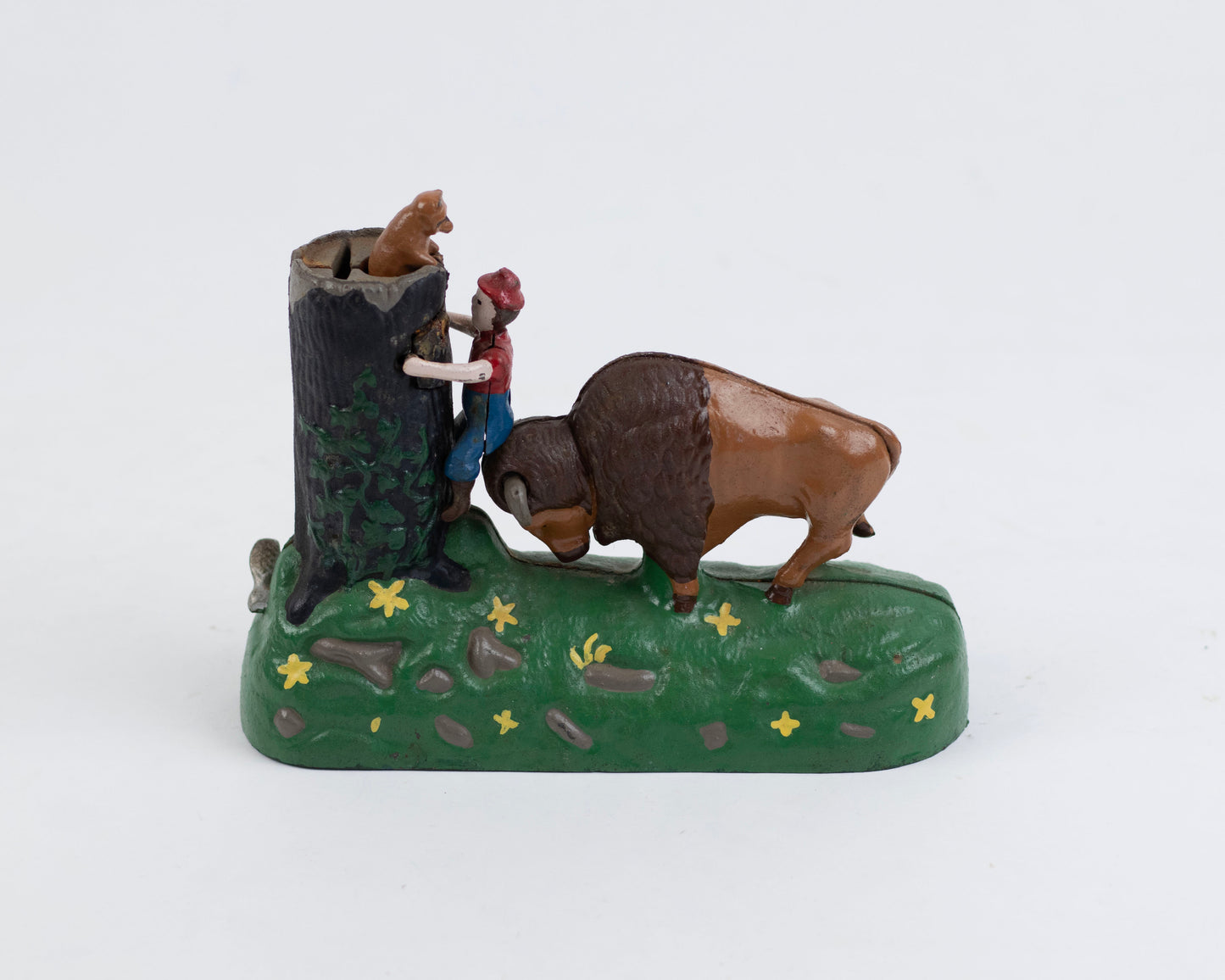 VINTAGE MID-CENTURY CAST IRON BUTTING BUFFALO COIN BANK