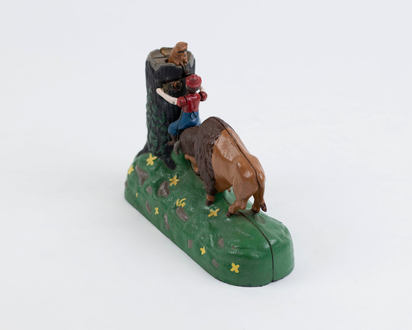 VINTAGE MID-CENTURY CAST IRON BUTTING BUFFALO COIN BANK