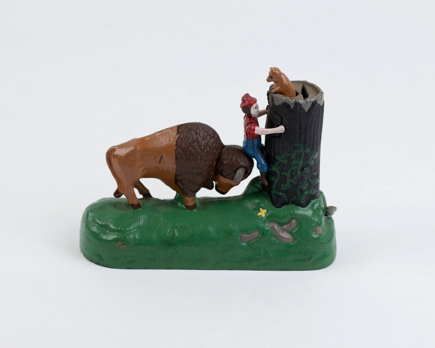 VINTAGE MID-CENTURY CAST IRON BUTTING BUFFALO COIN BANK