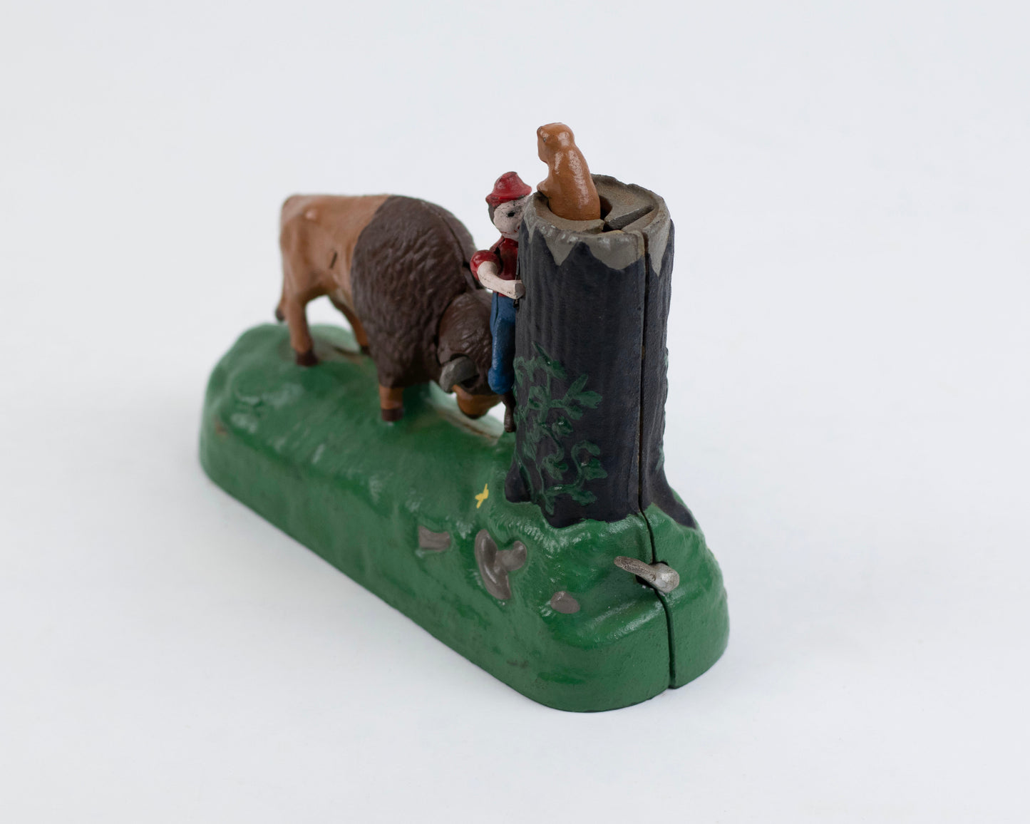 VINTAGE MID-CENTURY CAST IRON BUTTING BUFFALO COIN BANK