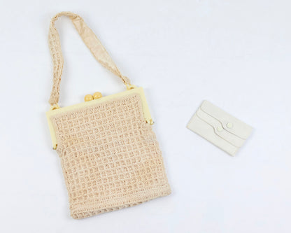VINTAGE LACE KNIT PURSE WITH LEATHER CARDHOLDER